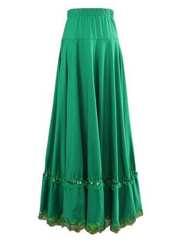 YOOJIA Falda De Baile Flamenco con Volante para Mujer Falda De Color Sólido Falda Larga Bohemia Falda De Baile Lírica Verde XL