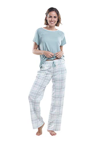 jijamas Incredibly Soft Pima Cotton Women's Pajamas Set - Short Sleeve Set Plaid LT