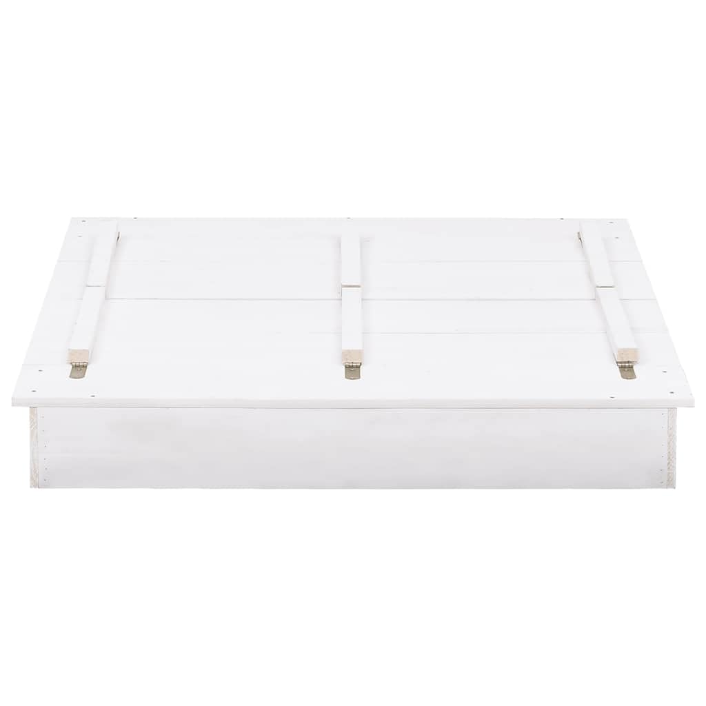 Sandkasten aus Tannenholz Weiß 95 x 90 x 15 cm mit Deckel zu 2 Bänken, Nylon-Bodenplane, für Garten Hof Terrasse Strand Outdoor Buddeln Bauen Formen