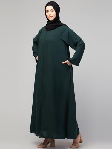 Image of Mallika Women Modest Wear Nida Matt Front Open Zipper Abaya Burkha for Everyday use (Green, 3XL)