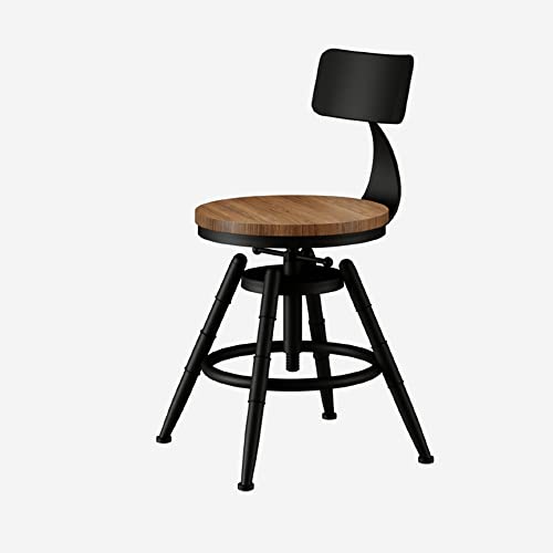 BIRLD Taburete Alto Giratorias Sillas De Metal con Respaldo, Regulable Alto, Estilo Industrial, Asiento Redondo De Madera, Asiento De Madera, Taburetes De Bar para Cocina (Color : Brown, Size : 45cm