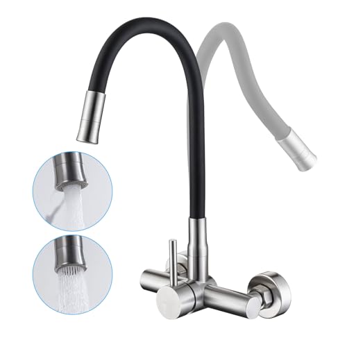 Robinet de Cuisine Mural LakeBayMZC Acier inoxydable avec 2 types de jet d'eau,robinet de cuisine avec bec flexible