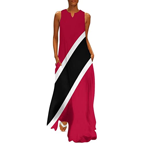 Image of Long Dress Trinidad and Tobago Flag Women's Summer Casual Loose Dress Long Dress Short Sleeve for Girls Fashion Skirts 4XL