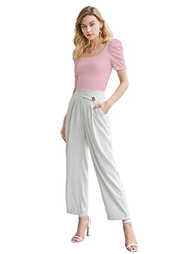 Image of Shasmi Women's & Girl's Polyester Pleated High Neck Short Puff Sleeve Ruched Bust Solid Regular Fit Top