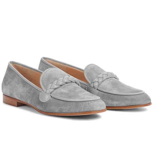 Image of MOOMMO Women Comfortable Suede Loafer Flats Round Closed Toe Slip On Penny Loafers Knitted Strap Oxford Loafer Shoes for Office Ladies Work Daily Casual Club Driver Flats Spring Elegant 4-11 M US