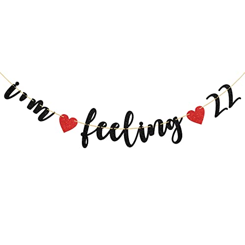 Halodete I'm Feeling 22 Banner, Happy 22nd Birthday Banner, 22nd Birthday Party Decorations Black Glitter