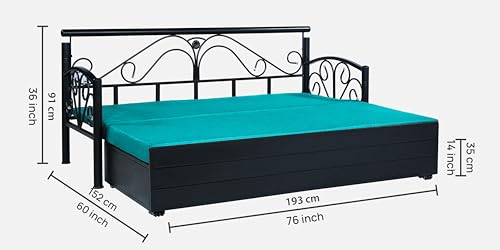 Image of 3 Seater Metal Sofa Cum Bed with Hydraulic Storage | Sofa Set for Living Room, Bedroom, Guest Room| Queen Size Convertible Sofa Bed | Comfortable Seating Sofa Seablue & Black