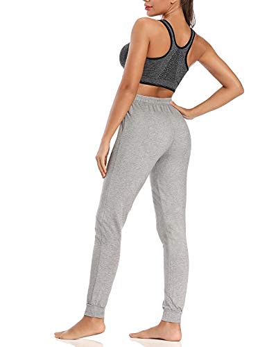 Safort 34" Inseam Regular Tall 100% Cotton Casual Workout Sweatpants With 3 Pockets, Yoga Joggers Pants, Tapered Lounge Cuff Cropped Pants, Light Grey M #TOP2