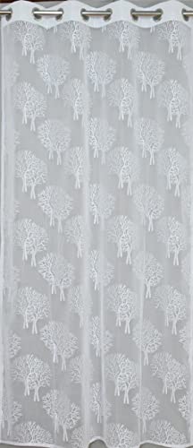Image of Net Transparent Door Curtain Drapes 7Ft Set of 2 | Sheer Curtain Drapes for Living Room Bedroom Kitchen Balcony | Tissue Light Filtering Panels for Home Office, 4x7 Feet, White Tree