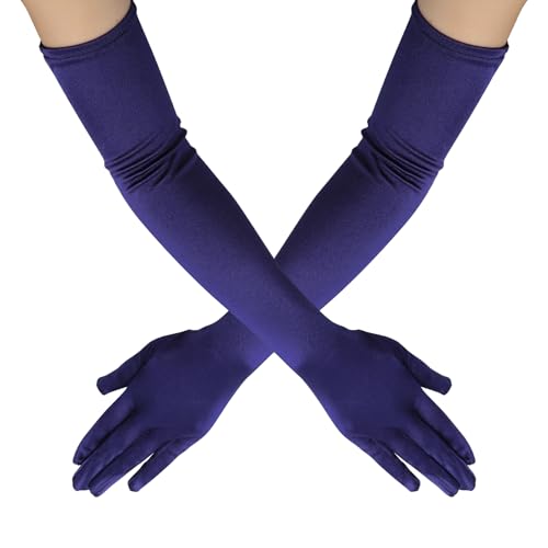 BLMHTWO Satin Gloves for Women - Long Opera Style, Fancy Dress & Prom Gloves (Navy Blue, 52 cm/20.47 inch)