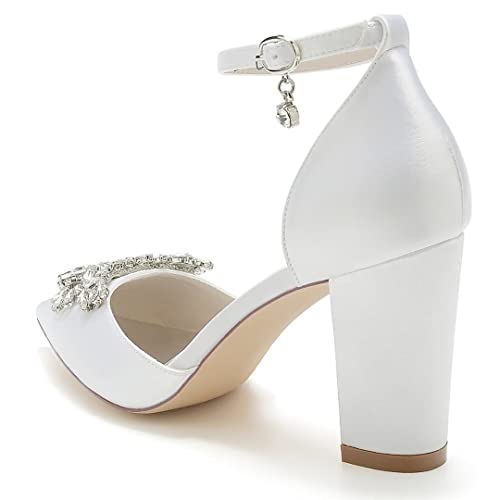 Rhinestone Wedding Shoes for Bride Block Heel Pointed Toe Bridal Shoes Women Pumps Chunky Heels4