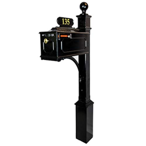 ADDRESSES OF DISTINCTION Williamsburg Estate Mailbox & Post System – Black Rust Resistant Aluminum Mailbox – Includes Address Plate, Numbers, Mounting Hardware, Finial (Williamsburg Estate- Black)