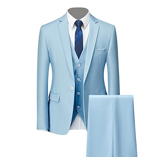 Men's 3 Pieces Slim Fit Suit One Button Business Solid Color Blazer Sets Stylish Wedding Jacket Vest Pants Set