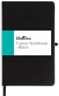 WallDeca Classic Lined Notebook Journal | Hard Cover, 240 Pages, Ruled 8.25 x 5 inches, Ivory 80 GSM Paper | School, Business, College, Notes, Journaling (Black)