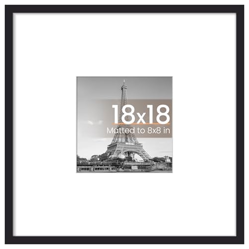 Image of upsimples 18x18 Picture Frame, Display Pictures 8x8 with Mat or 18 x 18 Without, Wall Hanging Square Frames, Black, 1 Pack