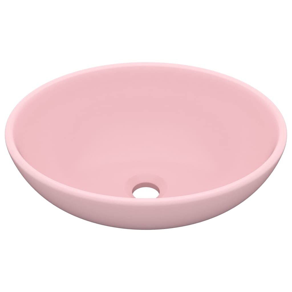 INLIFE Lujoso lavabo ovalado rosa mate, 40 x 33 cm, cerámica, 6,4 kg, 146922