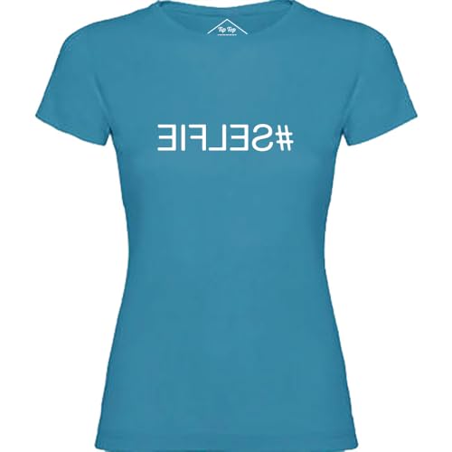 T-Shirt Femme #Selfie Bleu haut mode casual col rond