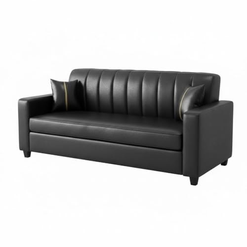 Image of FURNY Cosmos 3 Seater Leatherette Sofa Set (Black) Premium Finish | Durable Comfort | Ideal for Living Room