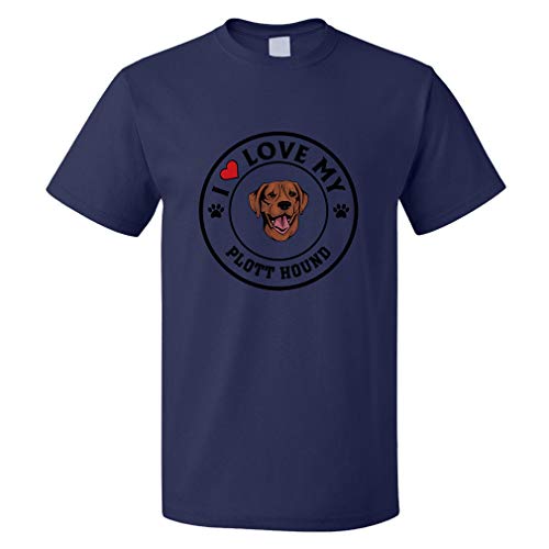 Custom Funny Graphic T Shirts for Men I Love My Plott Hound Dog Style A Cotton Top Navy Design Only Medium