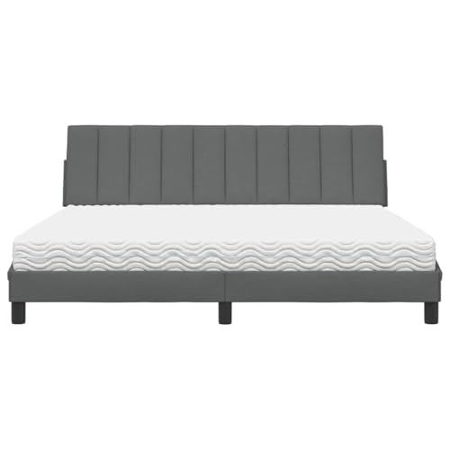 vidaXL Łóżko z materacem, Hanko, ciemnoszare 180x200 cm, tkanina, meble do sypialni, stelaż łóżka, łóżko z materacem, podstawa łóżka, łóżko podwójne