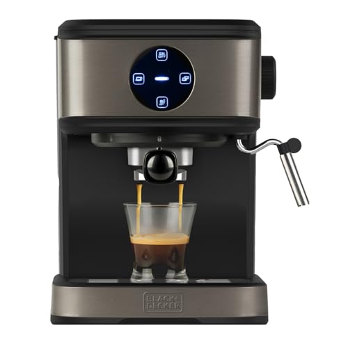 BLACK+DECKER - Espressomaschine 850W | 20 bar | 1–2 Tassen | Dampf & Milchaufschäumer | programmierbar | 1,5 L Wassertank | Anti-Fingerprint Edelstahl