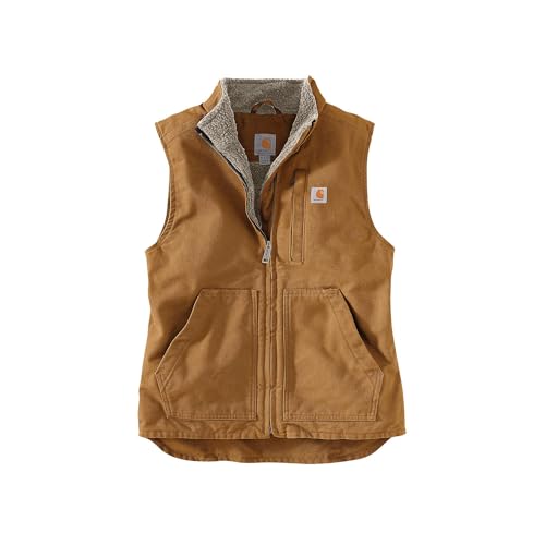 Carhartt Mens Loose Fit Washed Duck Sherpa-lined Mock Vest Work Utility Outerwear, Carhartt Brown, Large US