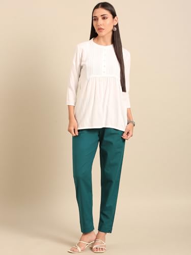 Image of TWIN BIRDS Women Cotton Straight Fit Pants | Ethnic Casual Daily Trousers