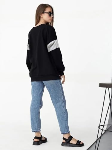 Image of LEOTUDE Women's Loopknit Boyfriend /Loose Fit Round Neck Sweatshirt (Color Black)