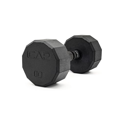 Image of CAP Rubber Coated Dumbbell Weights, Free Weights for Home Gym Strength Training, Anti-Roll Hex Dumbbells with Black, Chrome & Comfort Grip Handles, Singles