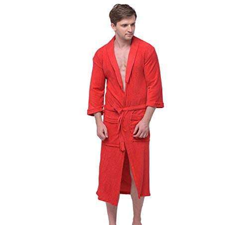 Image of Men's /Women Bath Robe Full Sleeve Cotton Bathrobe | Soft, Light, Compact & Highly Water Absorbent - Suitable for Birthday /Anniversary /Diwali /Couple /wedding Gift | 250 GSM |Red