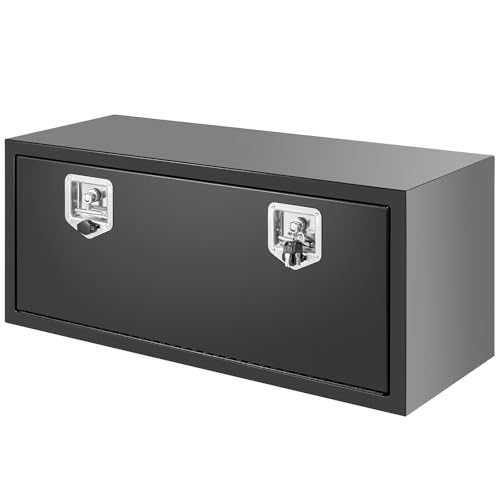 KING CHAO FOO Steel Underbody Truck Tool Box 36 Inch Heavy-Duty Job Box Heavy Duty Storage Box with Lock and Keys for Truck Pickup Trailers Van RV Black Power coating Best gift for family and friend