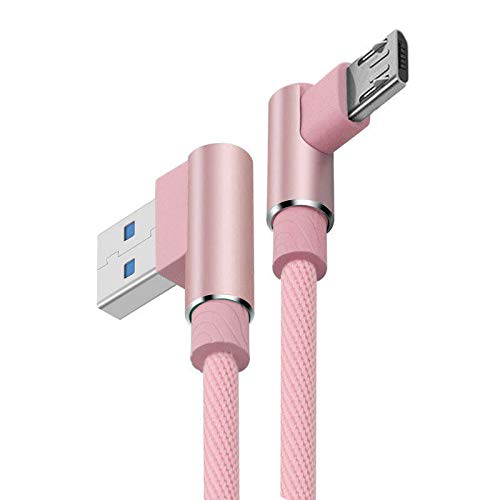 Micro USB Strong Reinforced Data Cable Nylon Braided 90 Degree Connector 1 Metre Fast Charging Sync Transferring Lead for Dupad Story M7 / Dupad Story Marshall - Pink