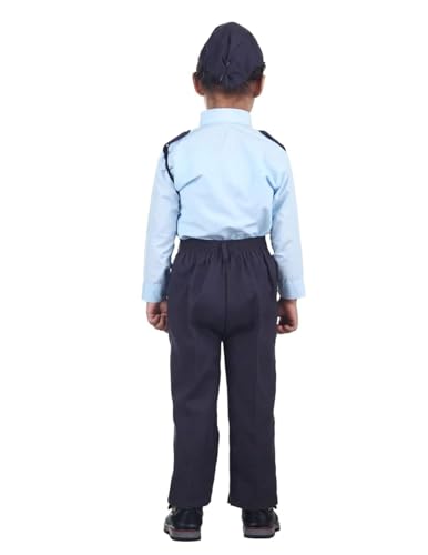 Image of BookMyCostume Indian Air Force Defence Pilot Uniform Kids Fancy Dress Costume - Blue 10-11 years