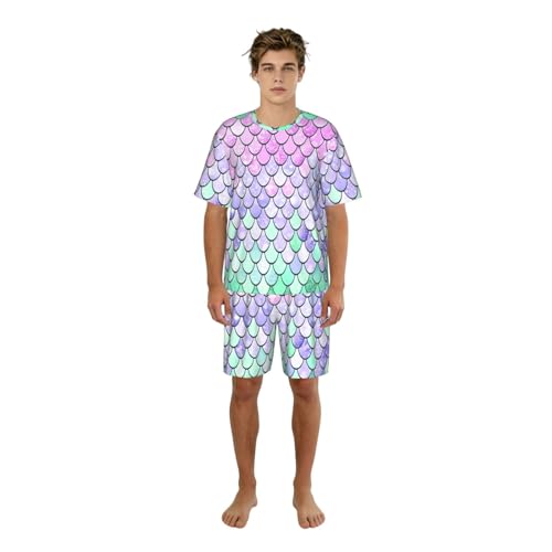 Pyjama d'été homme anti-transpiration à manches courtes et poches motif écailles