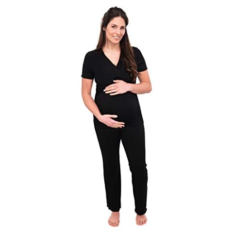 Herzmutter Pijama de Maternidad con Escote Cruzado para Lactancia en Viscosa Negro-Rojo Cover