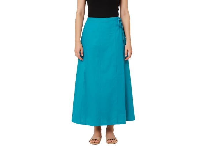 Women’s Cotton Petticoat for Saree | A-Line Flared Underskirt with Side Zip & Drawstring | Vibrant Turquoise Blue Long Petticoat
