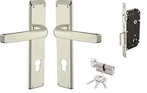 Godrej NEH 17 1CK Mortise Door Lock Handle Set with 3 Keys, Suitable for Left & Right Handed, Inside & Outside Opening Door Handle Set, Satin Steel Finish (Silver, Set of 1)