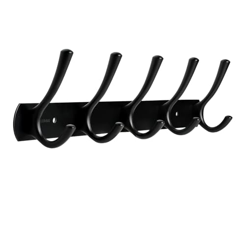 LUMAI Suporte Para Pendurar Roupas De Parede Aço Inox Preto Com 5 Ganchos De Parede Para Roupas Casacos Toalhas Bolsas Acessórios Cabide De Parede Para Quarto Entrada Sala