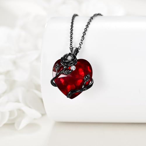 Halloween Necklace 925 Sterling Silver Black Rose Rib Cage Heart Pendant Necklace Halloween Jewelry Gifts for Women Gothic Party3