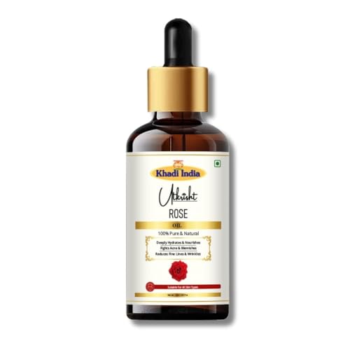 Image of Utkrisht Khadi Rose Essential Oil 15 ml | Pure & Natural Cold Pressed Oil | For Skin & Hair Care, Aromatherapy, Relaxation, Massage & Body Oil | Suitable for All Skin Types | For Men & Women