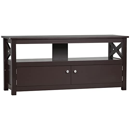 HOMCOM Mueble para TV de Salón Mesa para TV para Televisiones de hasta 46 Pulgadas con 2 Puertas y Estante de Almacenamiento 110x40x50 cm Café