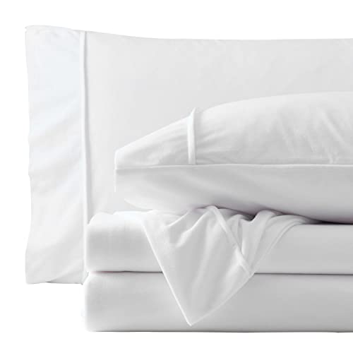 Flannel Sheets Warm and Cozy Deep Pocket Breathable All Season Bedding Set with Fitted, Flat and Pillowcases, King, White, Case Pack (Pack of 6)
