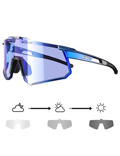 INBIKE Gafas Ciclismo Hombre Mujer Sol Polarizadas Running Deportivas Intercambiables Montura para MTB Bicicleta Azul-Negro