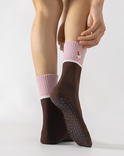 Image of Yawlsow Pilates Grip Socks for Women Yoga Grippy Socks Cute Barre Non Skid Athletic Crew Sticky Sock Workout Hospital
