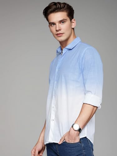 Image of IndoPrimo Men's Cotton Shirt with Full Sleeves Spread Collar Classic Style Solid Pattern Regular Fit and Standard Length