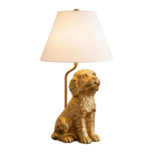 EHZBRCN Golden Doodle-Dog Resin Table Lamp Cute Bedside Lamp with White Shade Unique Puppy Aesthetic Desk Lamps for Home Bedroom Nightstand Living Room Table Decor