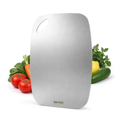 Beviss Cutting Board, 100% Pure 18/8 Stainless Steel Cutting Board Double Sided,Chopping Board for Kitchen, Dishwasher Safe Chopping Board for Meat, Vegetables or Fruit(13.7"L x 9"W)