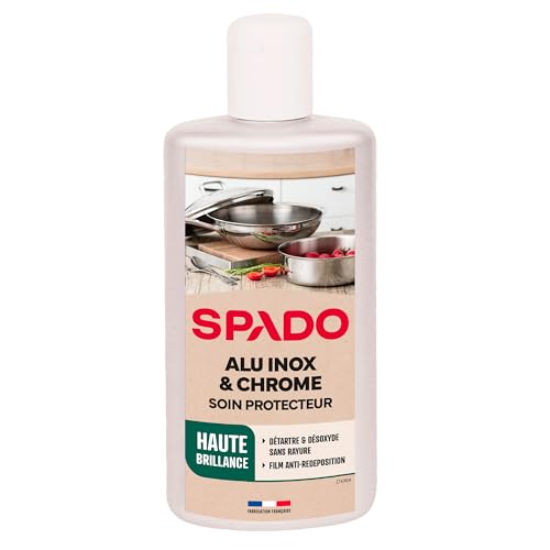 SPADO - Nettoyant alu-inox & chrome - Détartre et désoxyde sans rayures - Brillance longue durée - Laisse un film protecteur - 250ML - Fabrication française