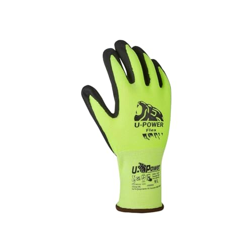 U-Power Flex Guanti Da Lavoro Antifortunistica Supporto Nylon Spandex Elasticizzato Spalmatura Nano Schiuma Nitrile Touchscreen Protezione Rischi Meccanici Termici Verde 7/S