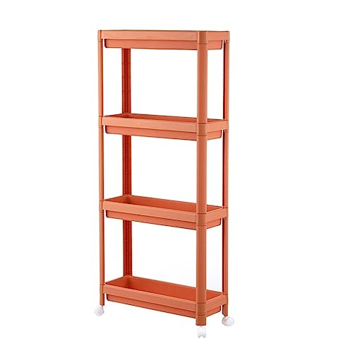 Carro de cocina rodante de plástico de 4 niveles, carrito de almacenamiento estrecho con ruedas, bandeja de drenaje para baño y cocina, muebles de cocina versátiles en color naranja